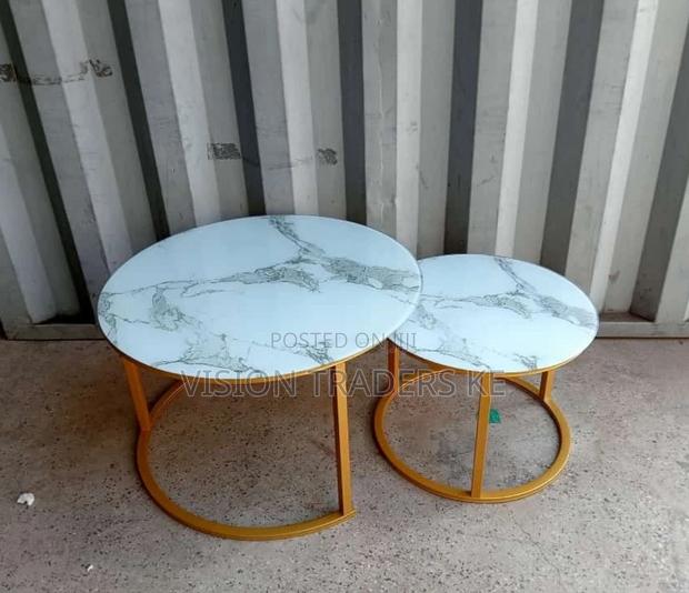 White Nesting Coffee Table Marble Effect-Glass