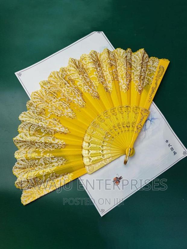 Yellow Lace Handheld Fan - main view