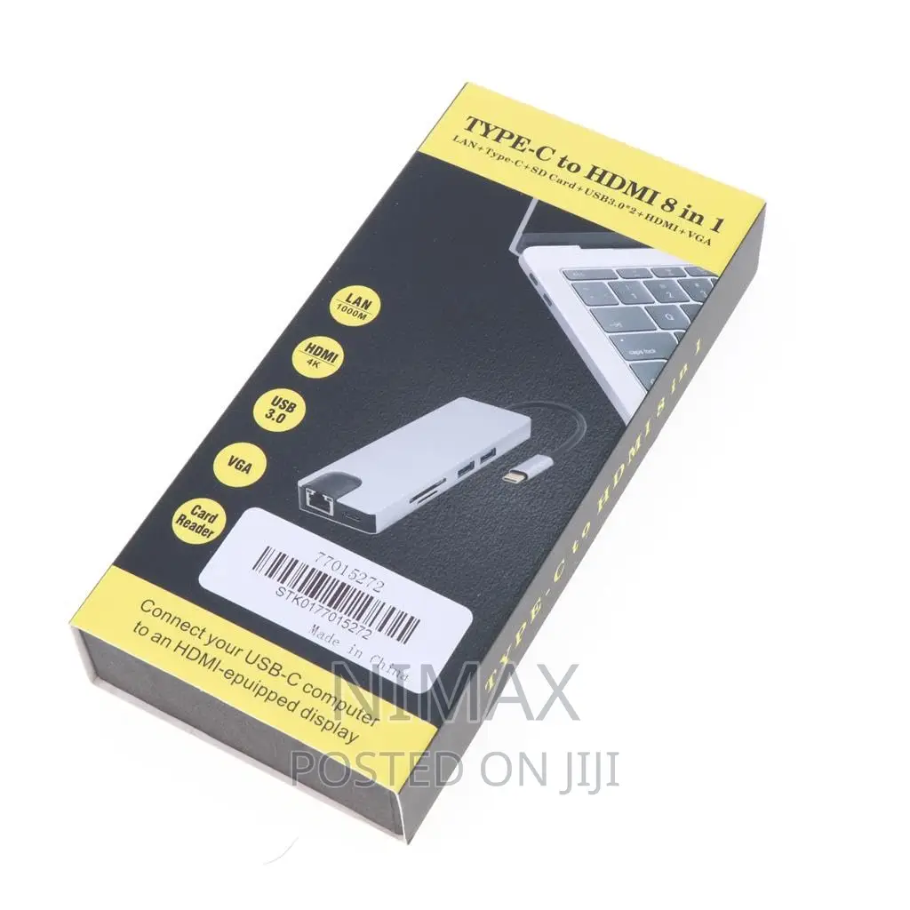 8 IN 1 Type-C HUB to HDMI VGA Adapter for SD/Mic SD Card