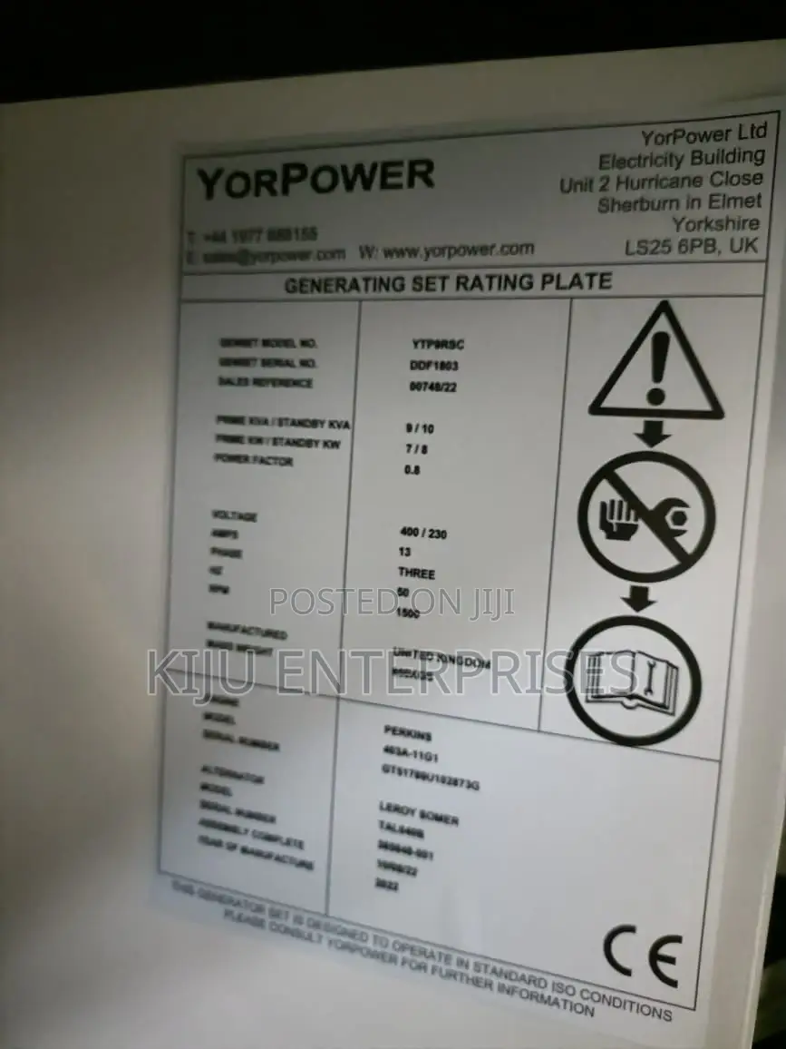 Yor Power Generator Available 9/10kva