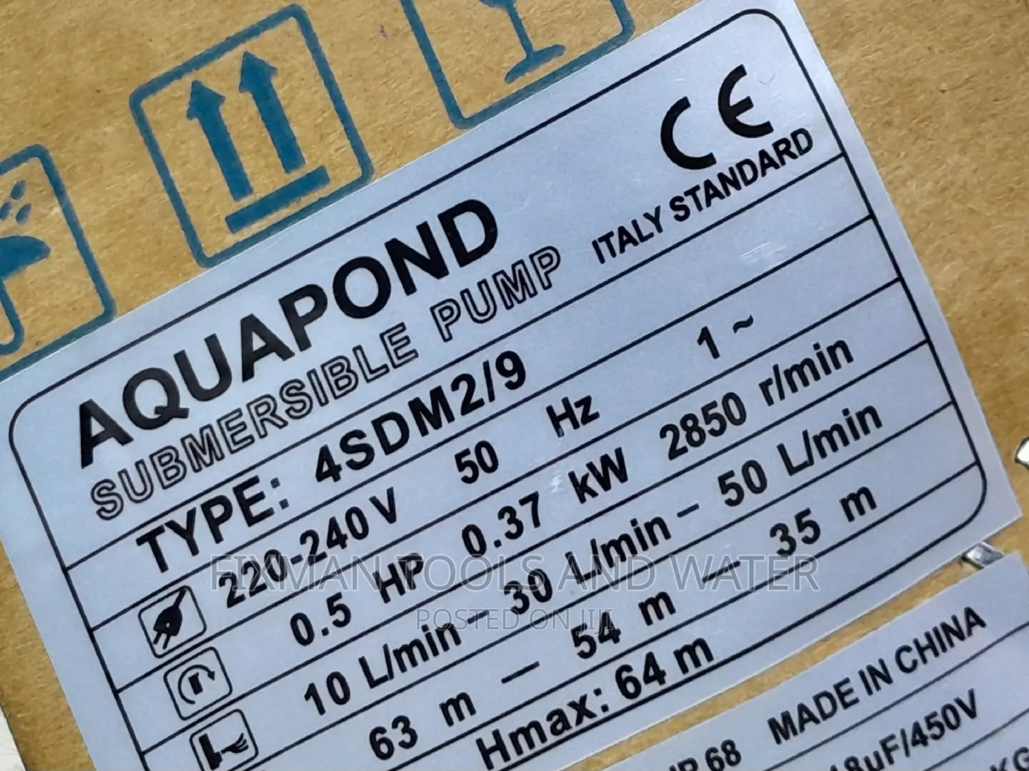 DEEP WELL AQUAPOND Submersible Water Pump 64M 0.5 Hp