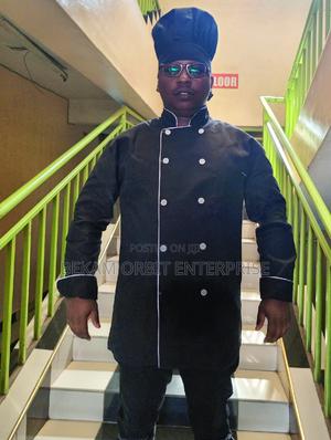 White Piped Black Chef Jacket+ Chef Hat - thumbnail 2