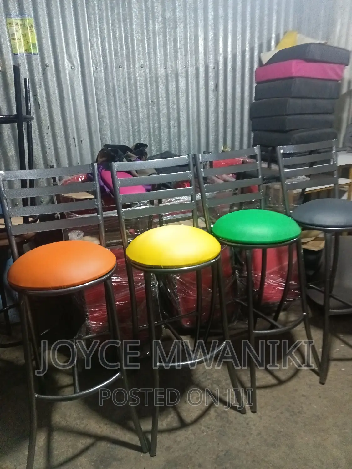 High Stools Flat Chairs, Powder Coated.