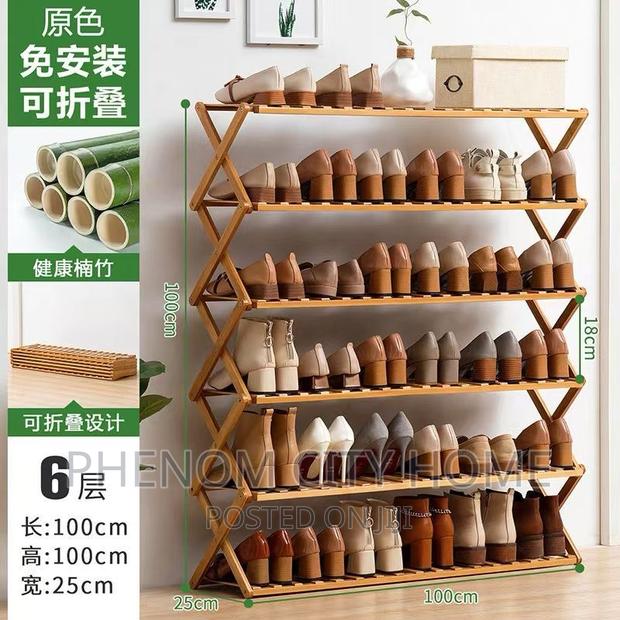 6 Tier Foldable Bamboo Shoe Rack - thumbnail 2