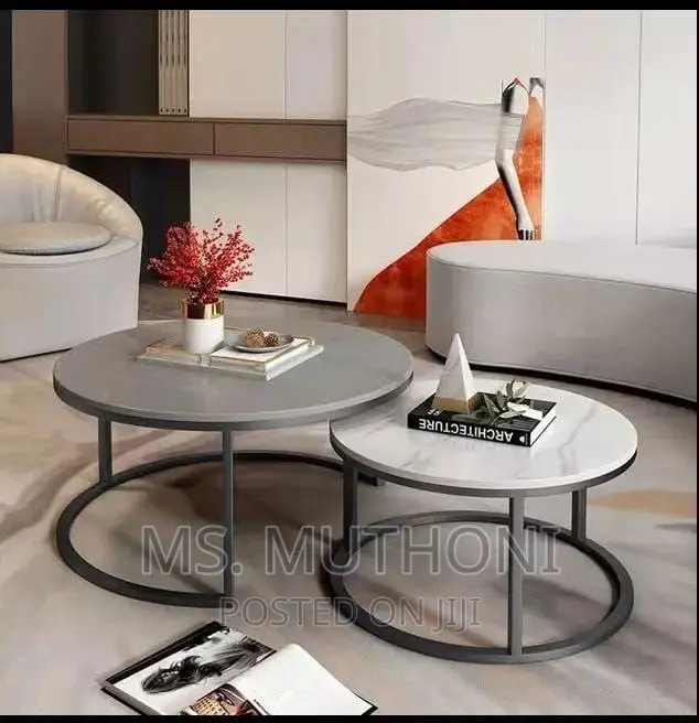 Pure Marble Nesting Tables With Black Metallic Frame