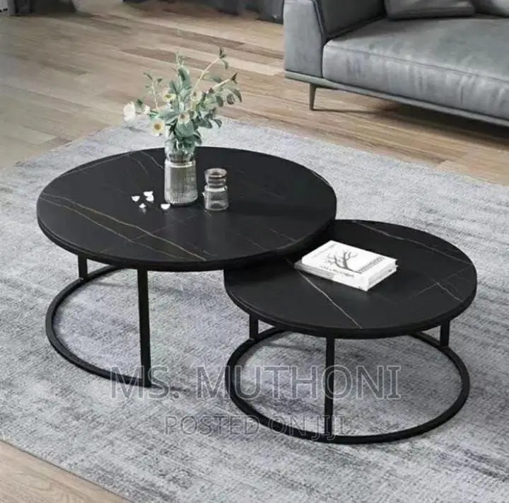 Pure Marble Nesting Tables With Black Metallic Frame