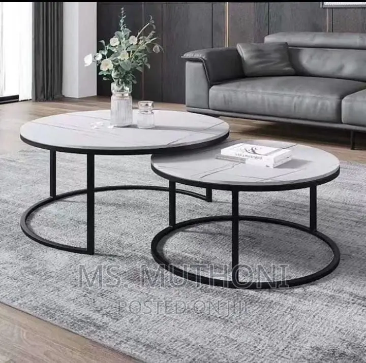 Pure Marble Nesting Tables With Black Metallic Frame