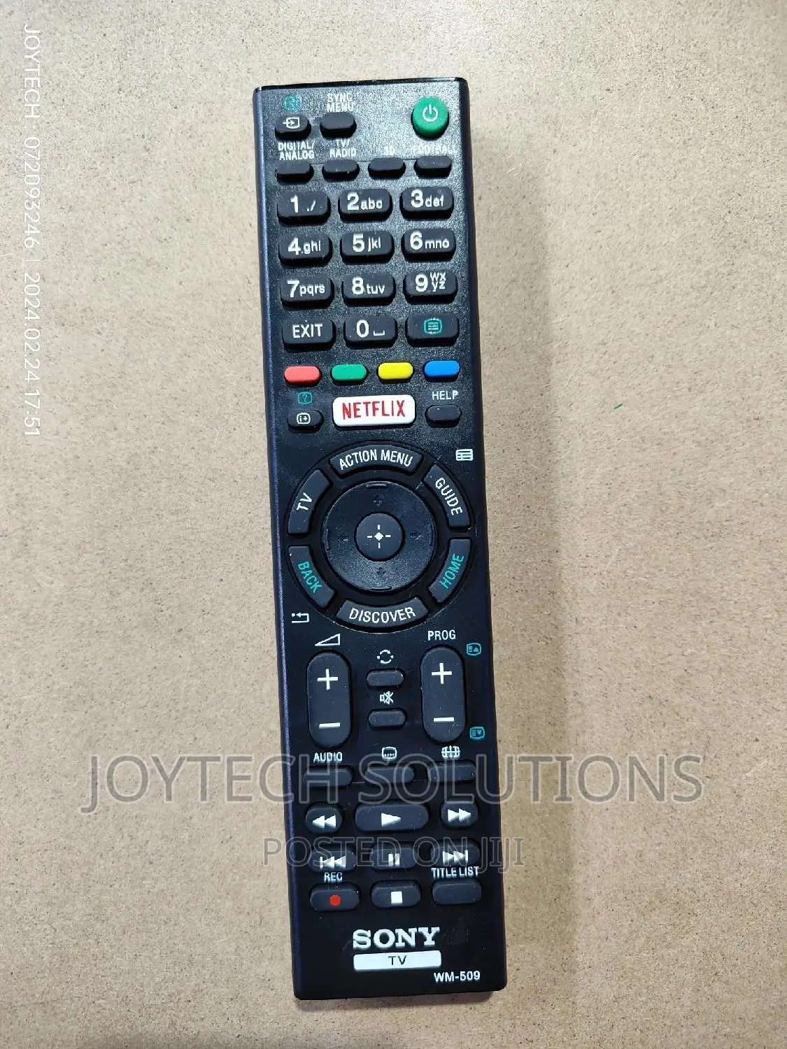 Sony TV Remote Control With Netflix Button.