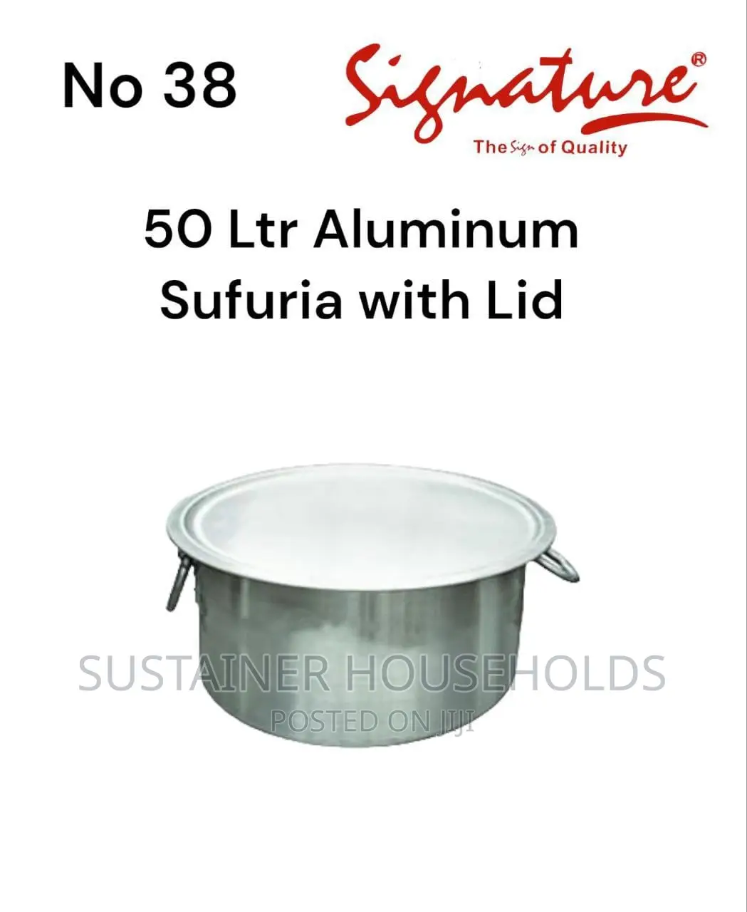 *50 LTR (No.38) Aluminum Sufuria With Lid and Handles*