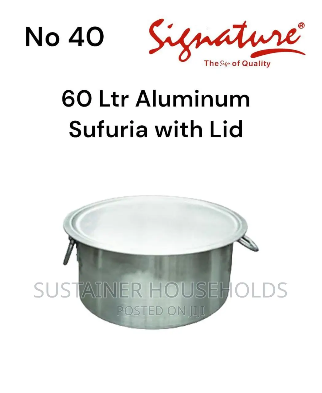60 LTR (No.40) Aluminum Sufuria With Lid and Handles