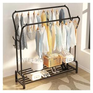 *Curved Double Clothes Rack With 2 Bottom Shelf Storage - thumbnail 2