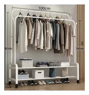 *Curved Double Clothes Rack With 2 Bottom Shelf Storage - thumbnail 2