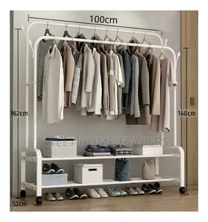*Curved Double Clothes Rack With 2 Bottom Shelf Storage 