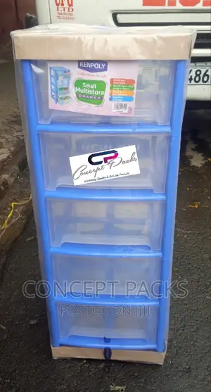 Blue 5 Stack Plastic Storage Drawer.