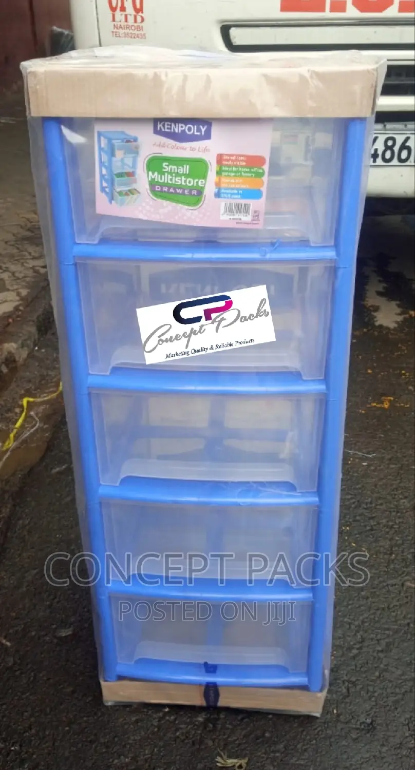 Blue 5 Stack Plastic Storage Drawer.