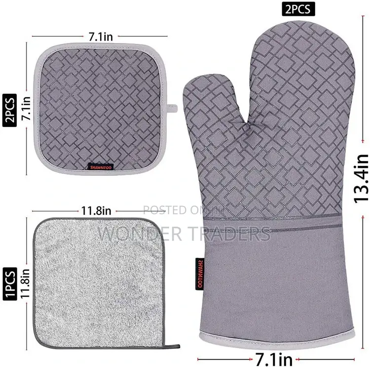 High Heat Resistant Oven Mitts and Pot Holders 6pcs