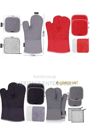 Heat Resistant Oven Mitts and Pot Holders Set 6 Piece Set