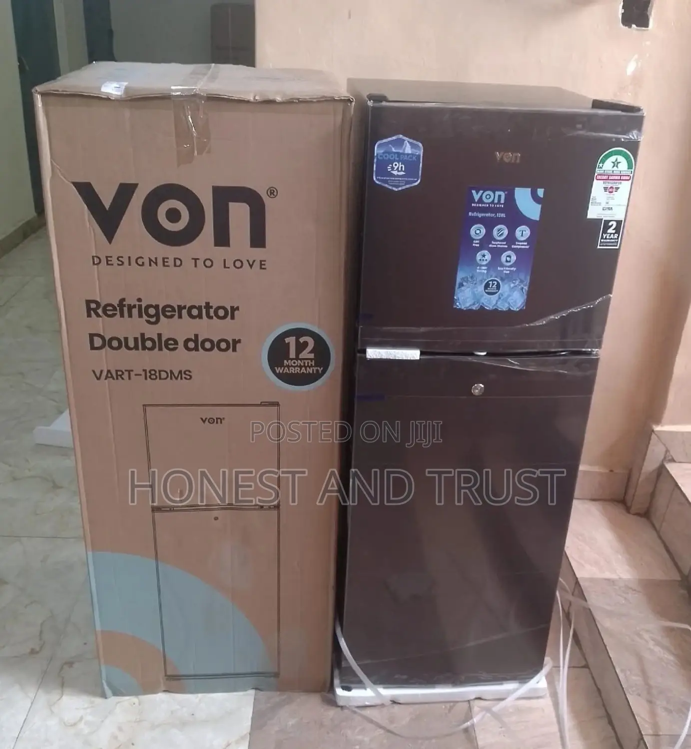 Von VART-25DMS Double Door Fridge, 168L – Silver