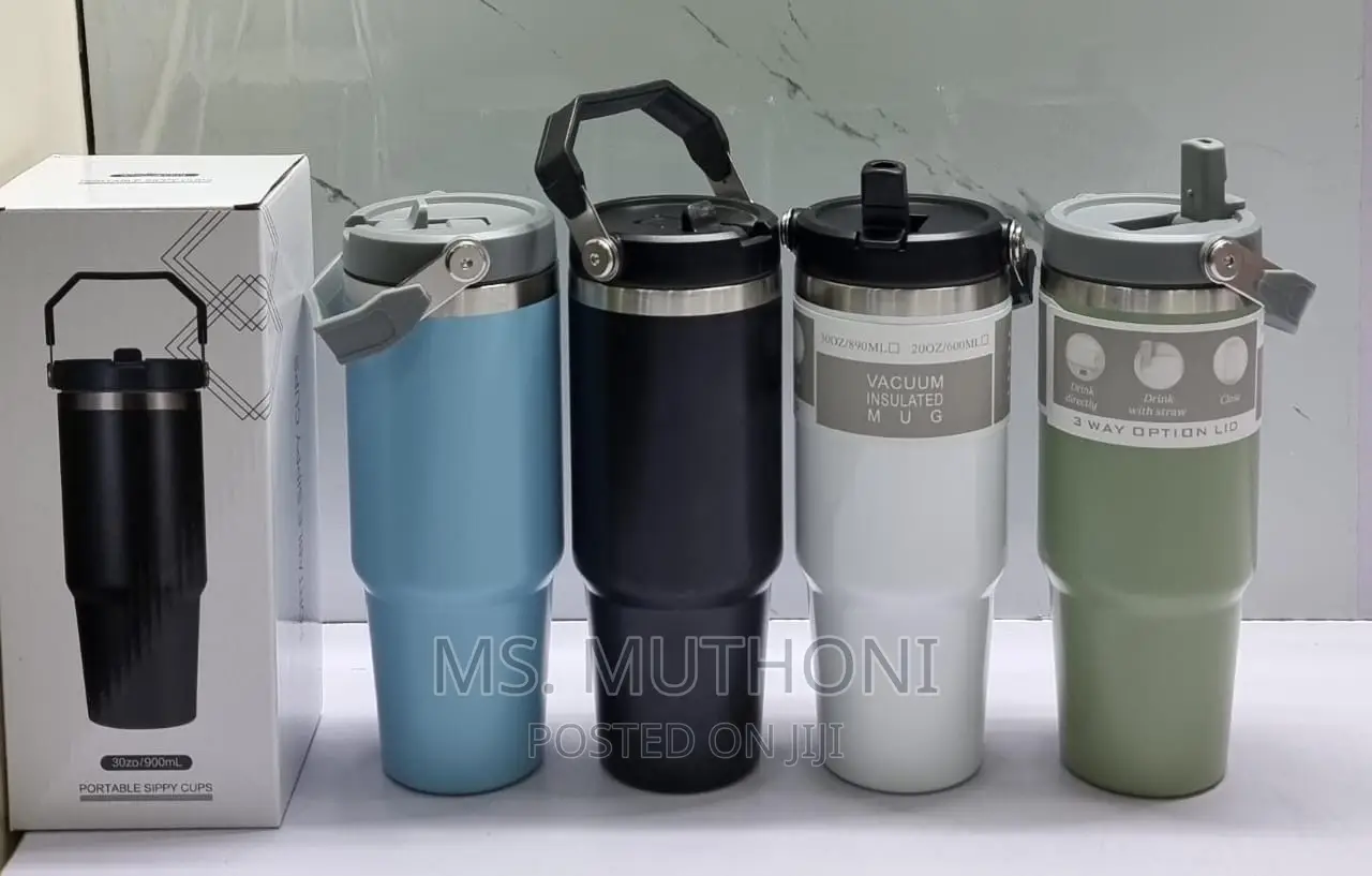 Double Wall 900ml Portable Sippy Cup Thermocup With 3 Option