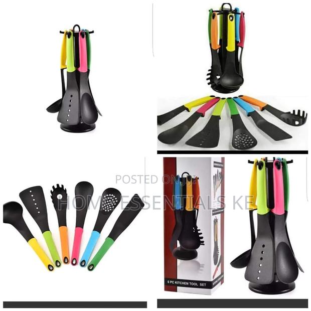 Silicone Nonstick Serving Spoon Set of 6pcs Plus Stand*