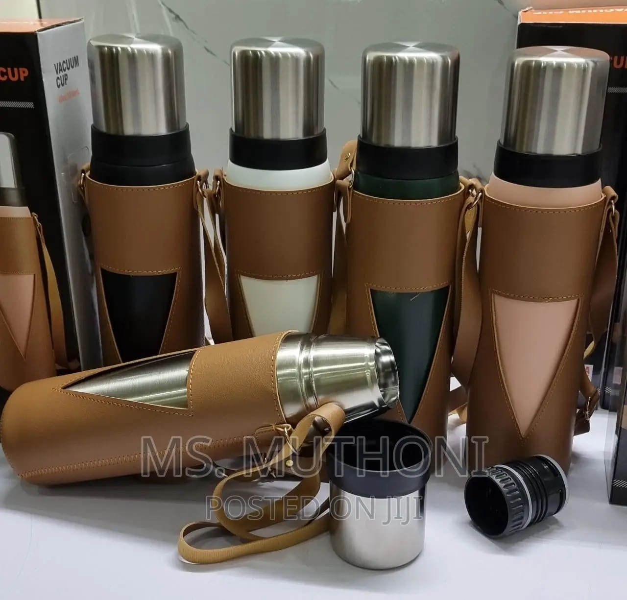 1000ml and 1200ml Camping Thermocup in Leather Carrier Bag