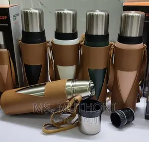 1000ml and 1200ml Camping Thermocup in Leather Carrier Bag