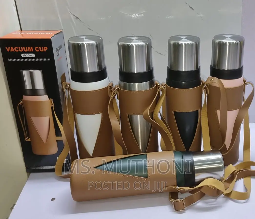 1000ml and 1200ml Camping Thermocup in Leather Carrier Bag
