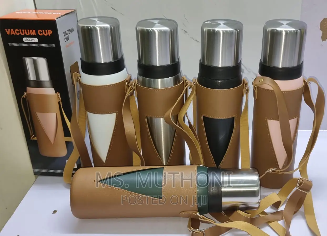 1000ml and 1200ml Camping Thermocup in Leather Carrier Bag