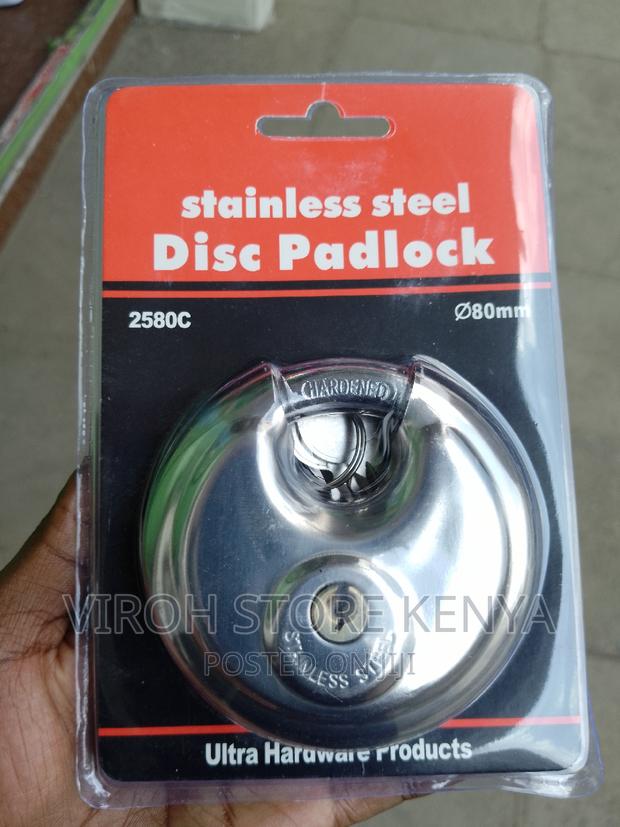 Stainless Steel Disk Padlock 80mm Lock 2 Keys - thumbnail 2