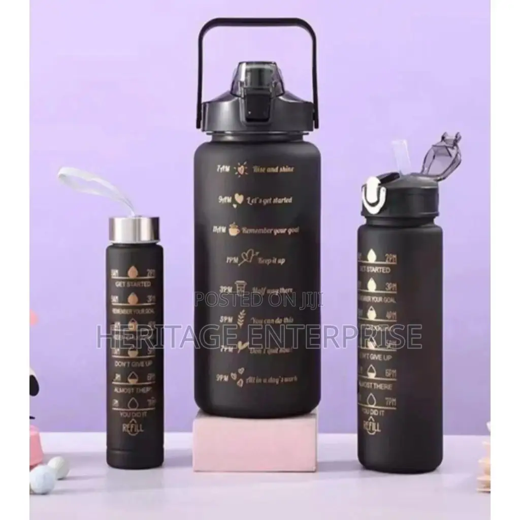 Water Bottle Black Motivational Bottle