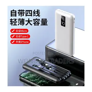 Power Bank With 4 Cables Inbuilt . Black Only