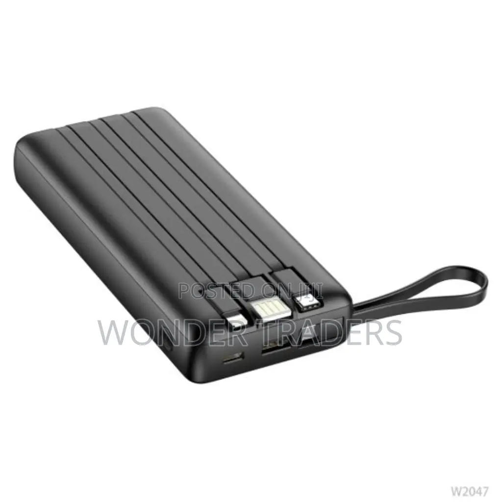 Power Bank With 4 Cables Inbuilt . Black 10000mah