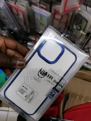 iPhone 14 Pro Max, Slim Light Solid Blue Borders Clear Styl