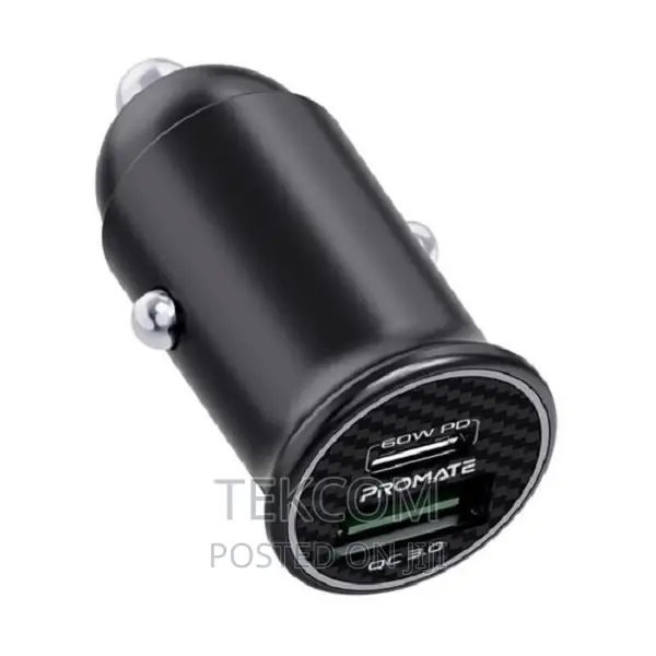 Promate Transparent Quick Charging Dual Port Mini Car Charge