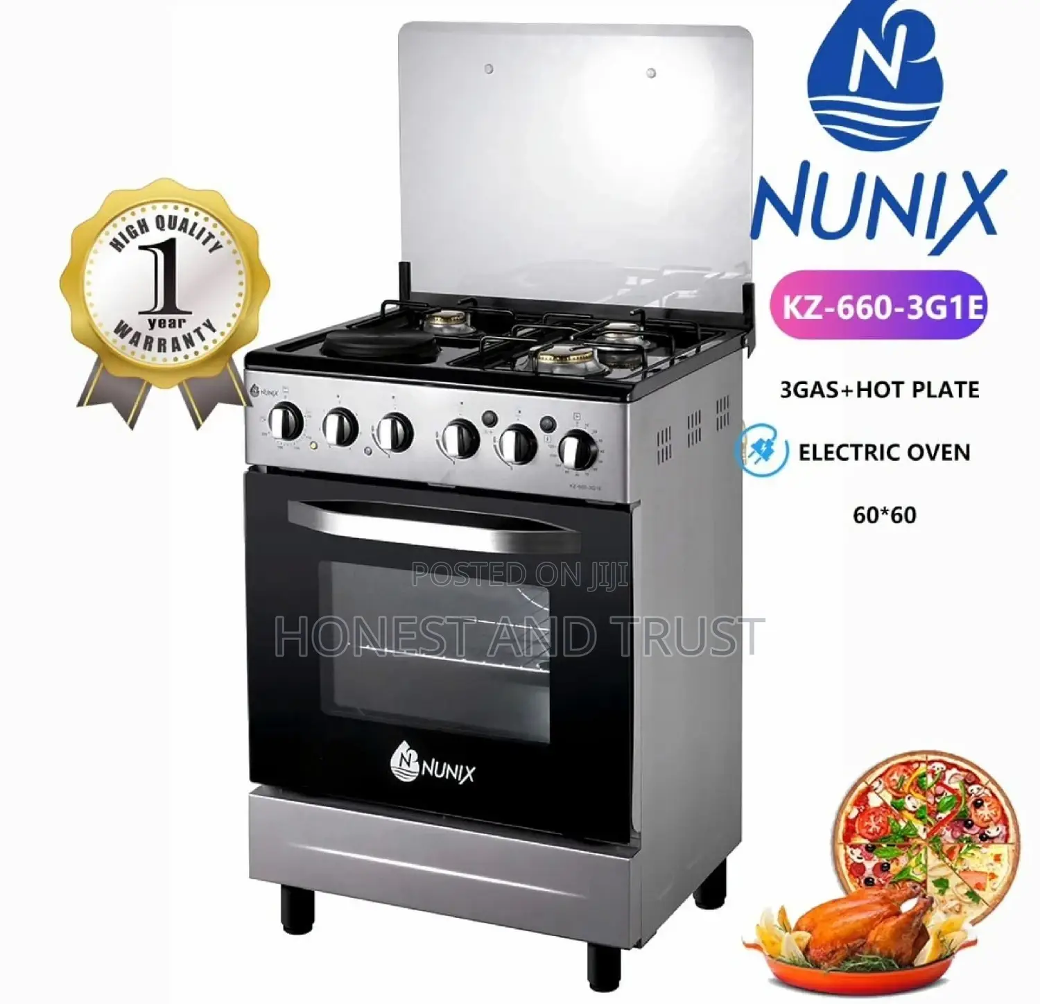 3gas + 1electric Cooker With Electric Oven -Silver