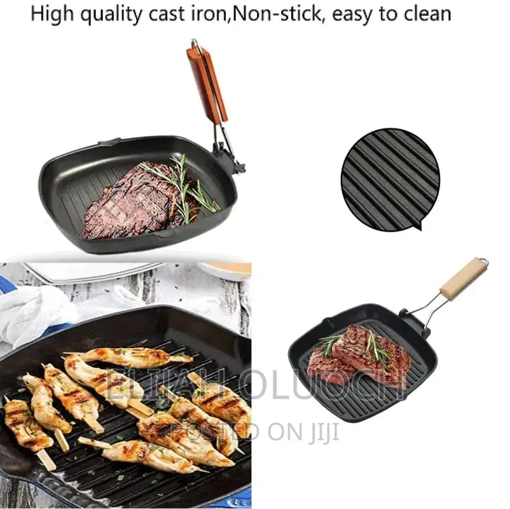 Non Stick Square Steak Pan With Wooden Handle