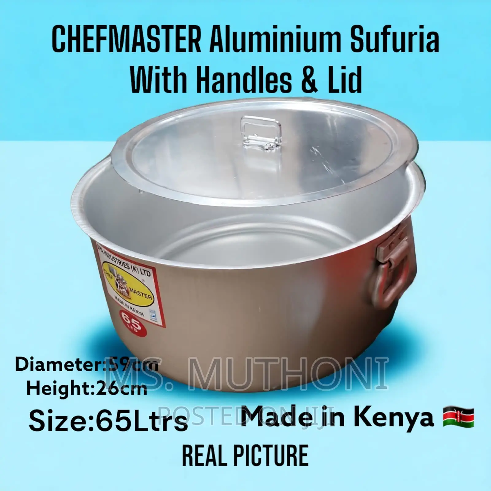 Chefmaster Aluminum Extra Heavy Sufuria 65ltrs