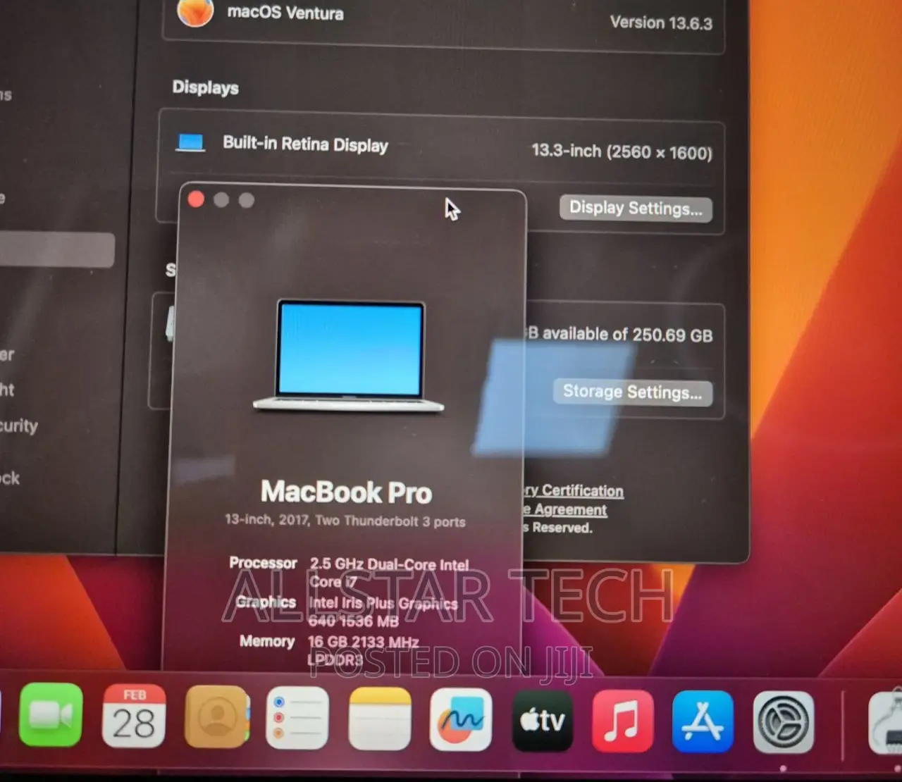 Laptop Apple MacBook Pro 2017 16GB Intel Core I5 SSD 256GB