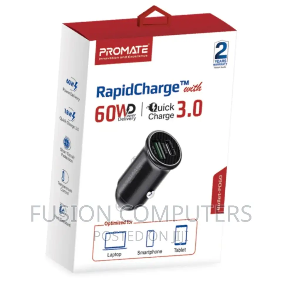 Promate Bullet-pd60 Rapidchargetm Mini Car Charger With 60W