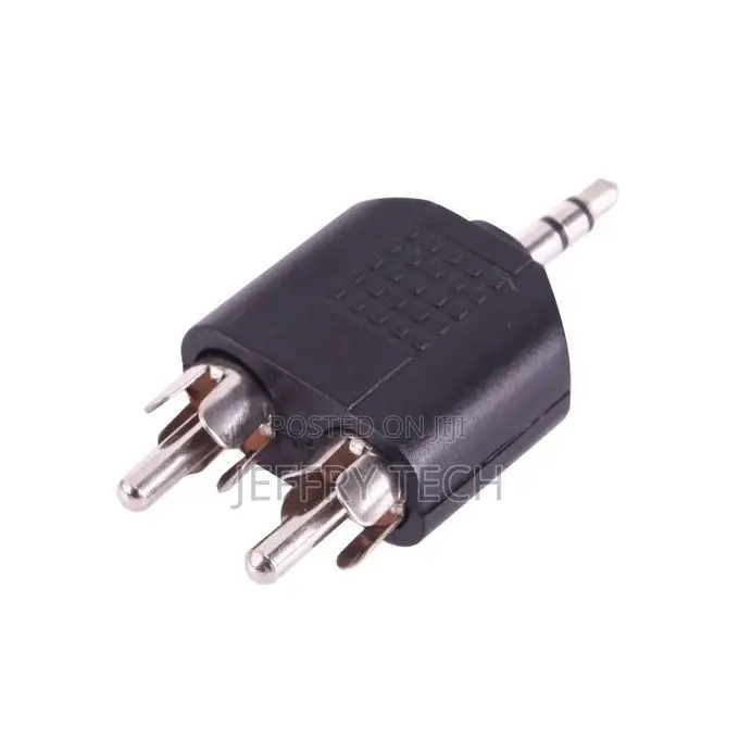 2 Male Rca to 3.5mm Male Jack Audio Y Adapter