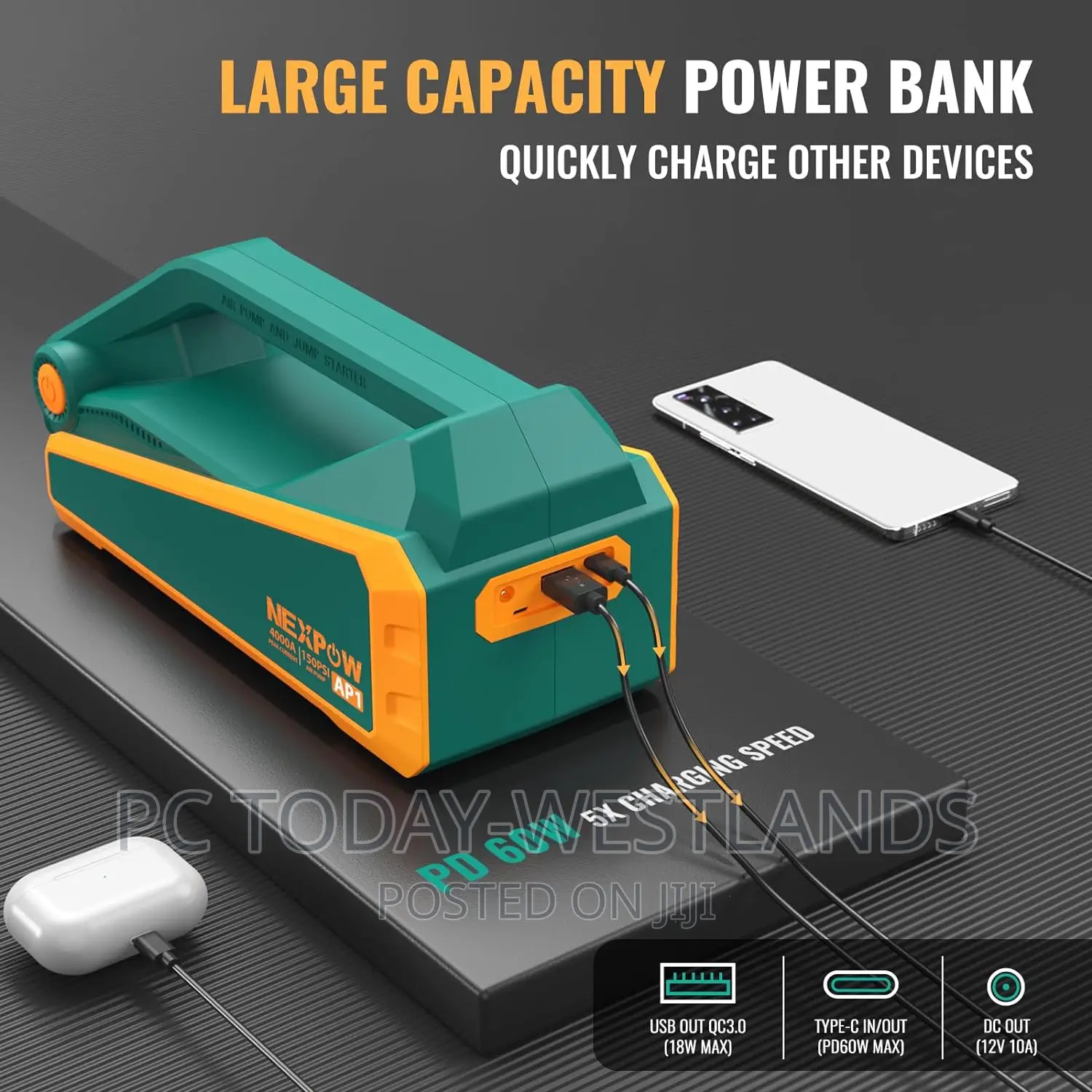 NEXPOW AP1 Jump Starter 4000A With Air Compressor 150 PSI