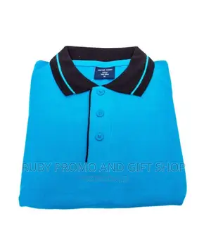 Tea Blue Polo T-Shirt With Black Striped Colar