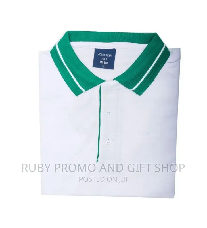 Smart White Polo With Green Striped Colar