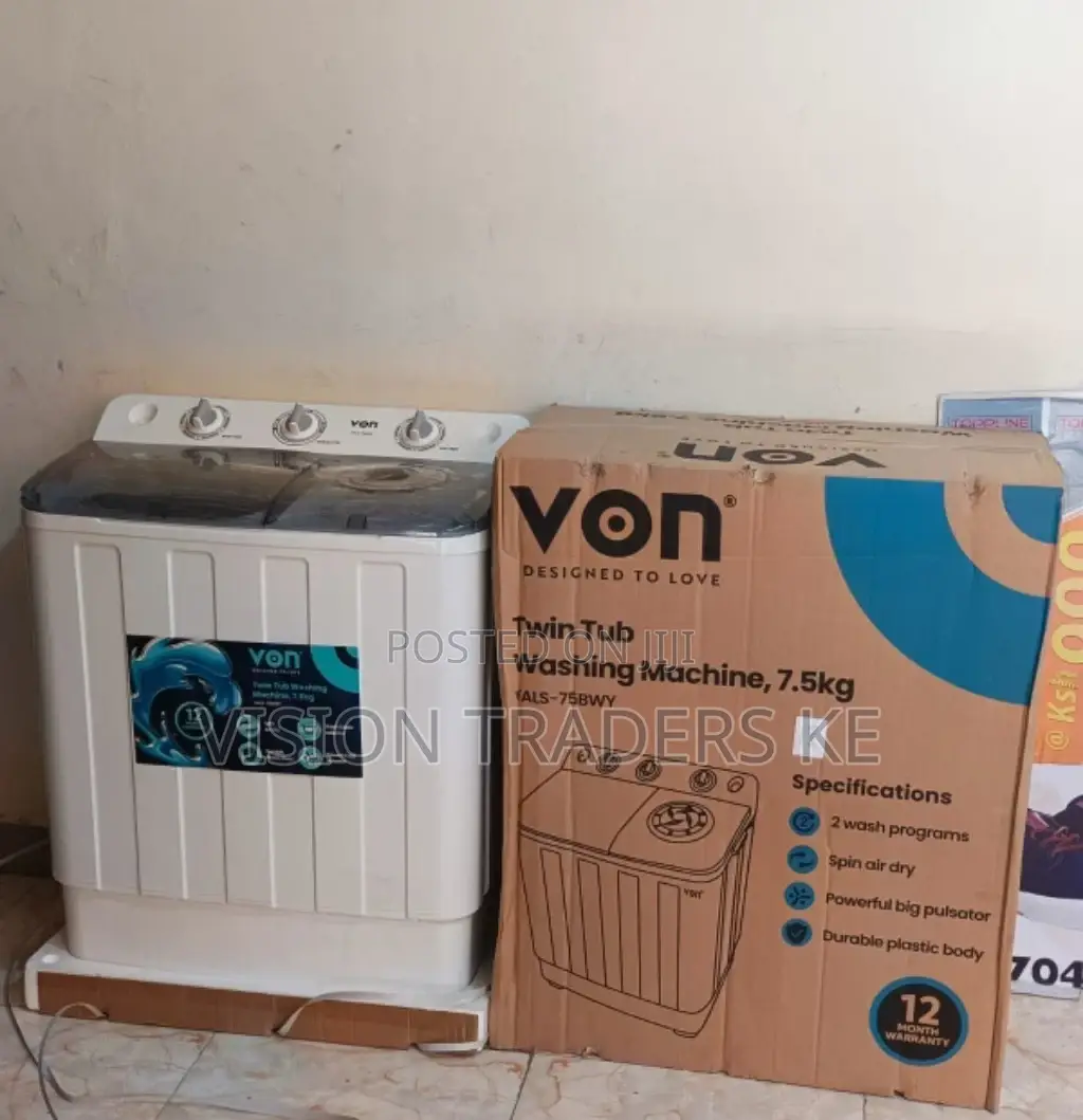 Von 7.5kgs Twin Tub Top Load Washing Machine