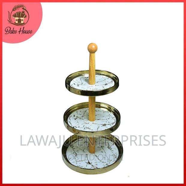 Gold 3 Tier Ceramic Cup Cake Stand - main view