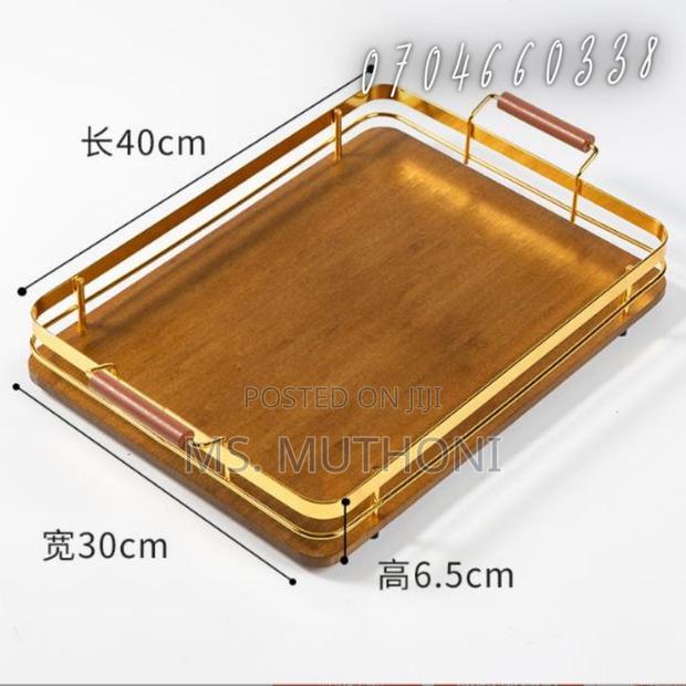 Wooden Tray With Gold Colour Coated Metal Parts
