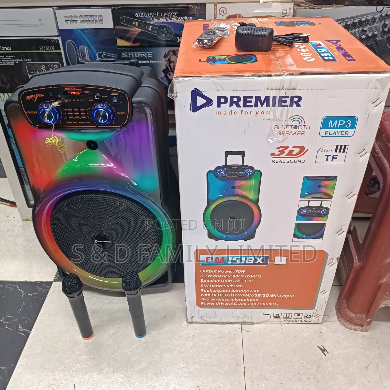 Premier 15 Inches Rechargeable Powered Speaker With 2 Mics