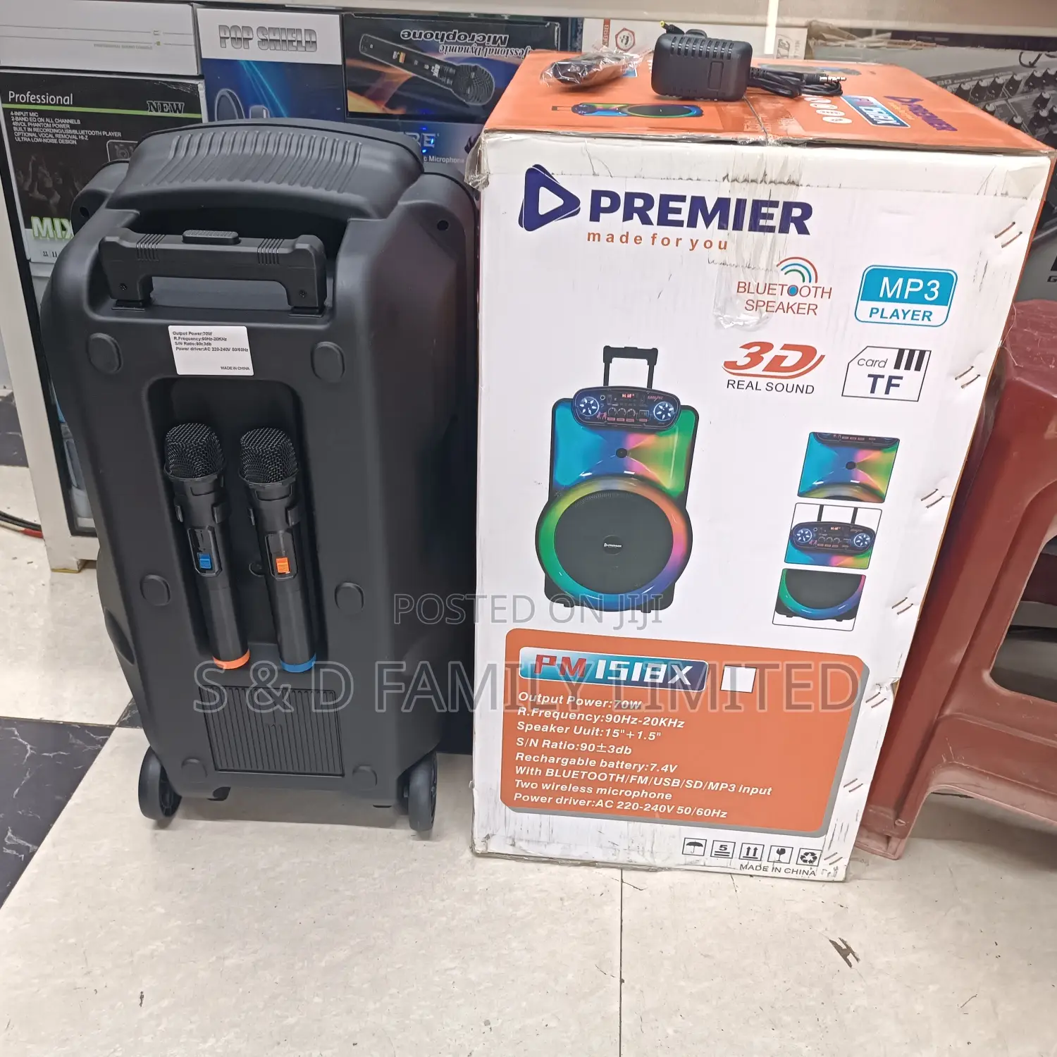 Premier 15 Inches Rechargeable Powered Speaker With 2 Mics