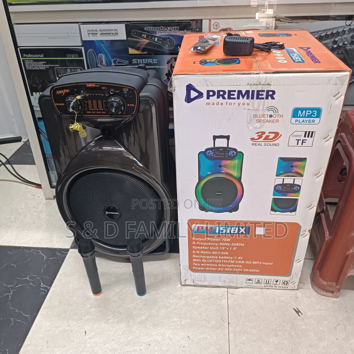 Premier 15 Inches Rechargeable Powered Speaker With 2 Mics