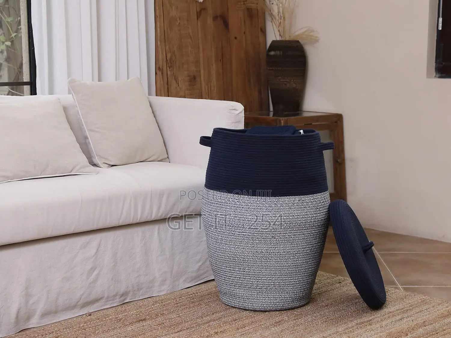 *Cotton Rope Basket With Lid.*
Large Storage Basket